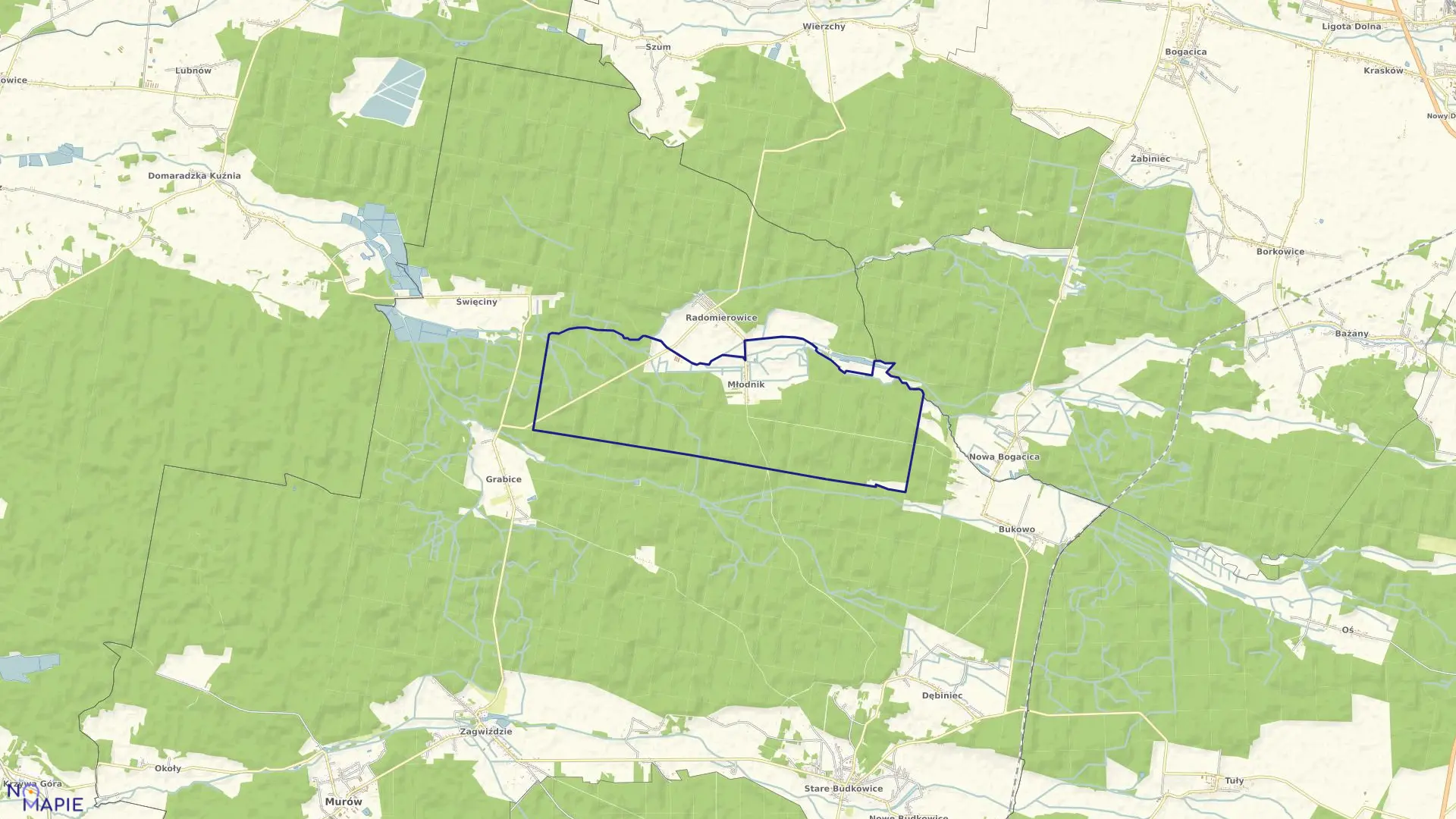 Mapa obrębu MŁODNIK w gminie Murów